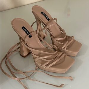 Nine West Nude Strappy Block Heels